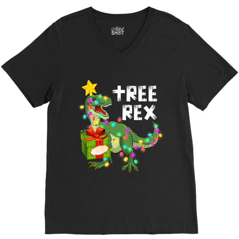 Christmas Dinosaur Kids Boys Men Christmas Lights  V-neck Tee | Artistshot