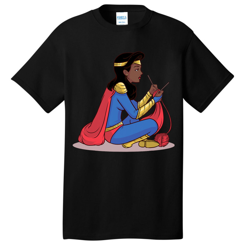 Ethnic Woman Of Color Knitting Super Woman Design Basic T-shirt by LilahHutchinson | Artistshot