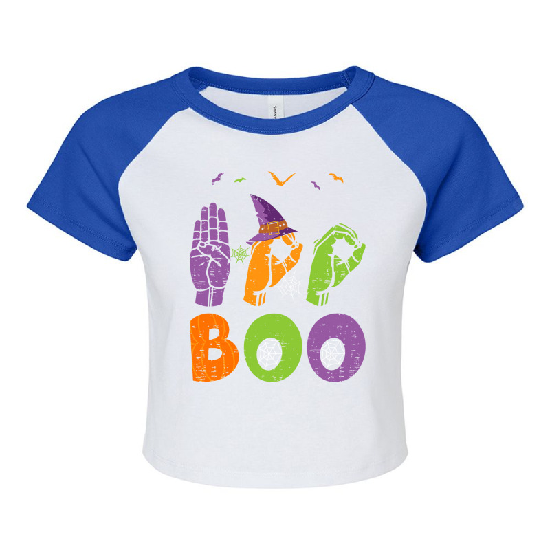 Boo Hands American Sign Language Pride Asl Halloween Long Sleeve T Shi Raglan Crop Top by cm-arts | Artistshot