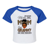 God Gifted Me Two Titles Mom Grammy Leopard Black Woman T Shirt Raglan Crop Top | Artistshot