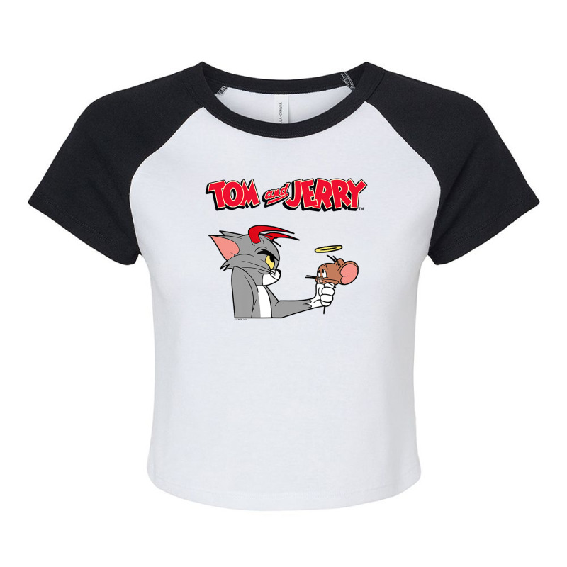 Tom And Jerry Devil And Angel Humor Poster Raglan Crop Top by ngodo | Artistshot