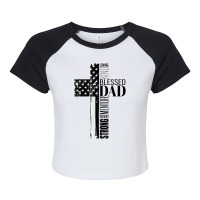 Mens Cool Christian Blessed Dad Cross American Flag Fathers Day Raglan Crop Top | Artistshot