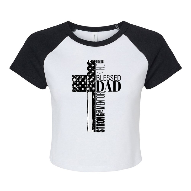 Mens Cool Christian Blessed Dad Cross American Flag Fathers Day Raglan Crop Top by cm-arts | Artistshot