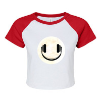 Headphones Music Smile Moon Raglan Crop Top | Artistshot