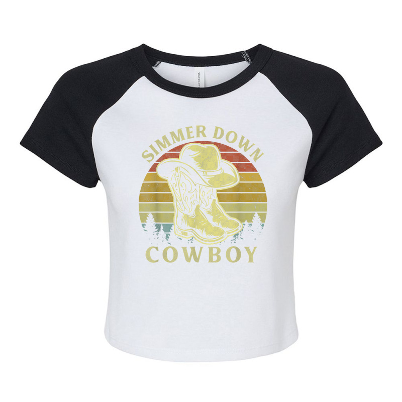 Simmer Down Cowboy Vintage Cowboy Hat Country Music T Shirt Raglan Crop Top | Artistshot