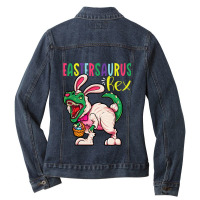 Eastersaurus Rex Dinosaur Easter Ears Easter Eggs Ladies Denim Jacket | Artistshot