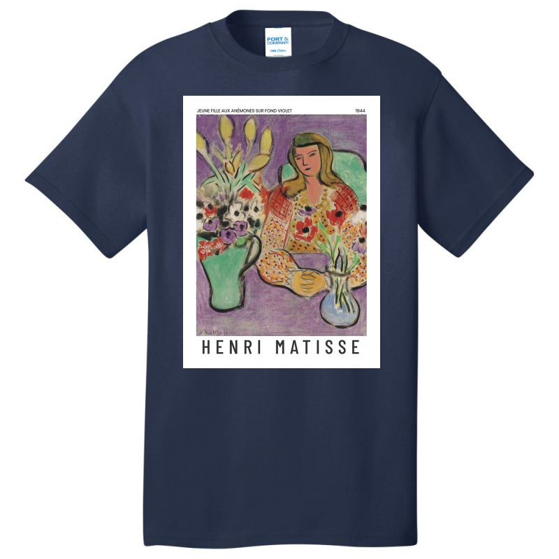 Henri  Jeune Fille Aux Anémones Sur Fond Violet Exhibition Basic T-shirt by Laura K | Artistshot