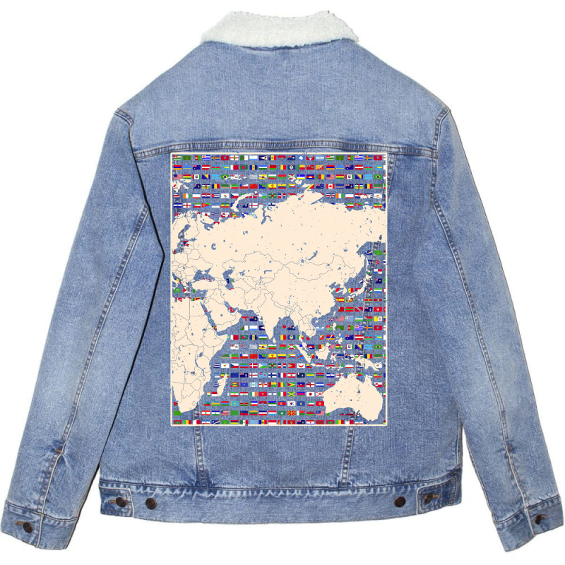 Country Flag Travelling World Map World Flags Unisex Sherpa-lined Denim Jacket | Artistshot