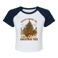 Funny Cowboy Horsing Rocking Around Christmas Tree Western Sweatshirt Raglan Crop Top | Artistshot