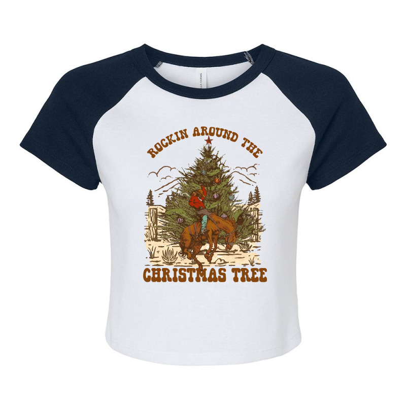 Funny Cowboy Horsing Rocking Around Christmas Tree Western Sweatshirt Raglan Crop Top by cm-arts | Artistshot