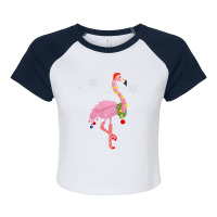 Cute Pink Flamingo With Snow, Lights And Santa Hat Christmas Raglan Crop Top | Artistshot