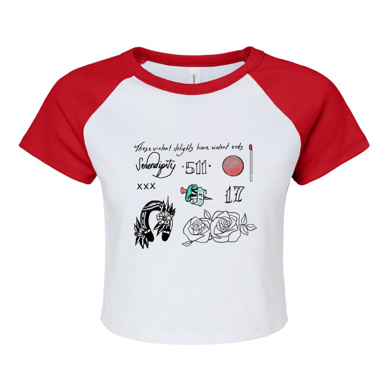 Halsey Tattoos Raglan Crop Top by cm-arts | Artistshot