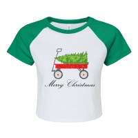 Red Wagon Bringing Home Christmas Tree Premium T Shirt Raglan Crop Top | Artistshot