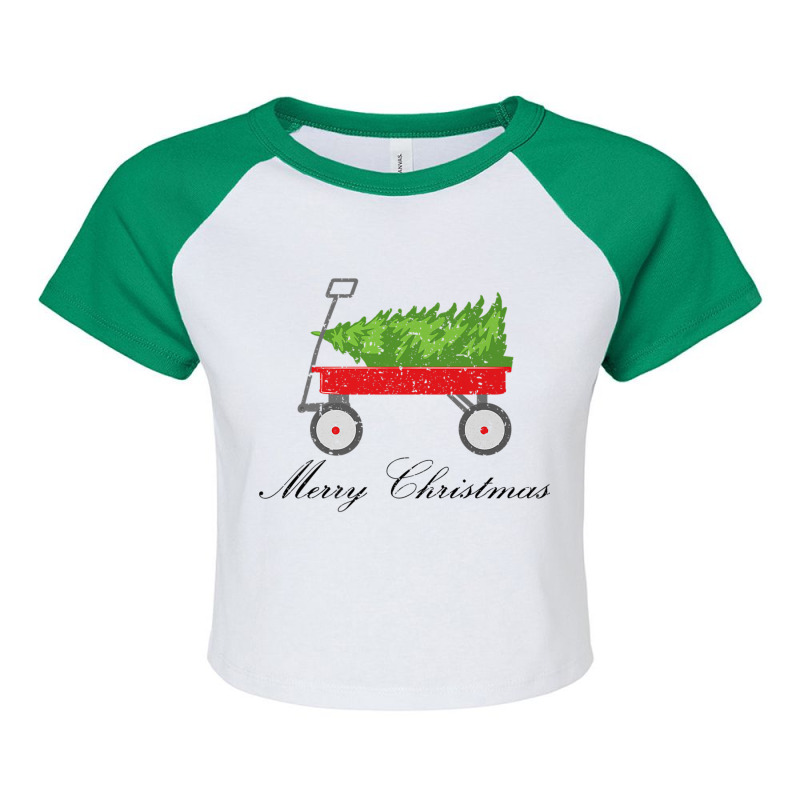 Red Wagon Bringing Home Christmas Tree Premium T Shirt Raglan Crop Top by cm-arts | Artistshot