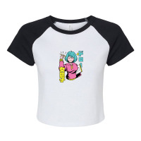 Cool Anime  With Blue Hair Smiling Drawing Raglan Crop Top | Artistshot