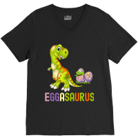 Cute Eggasaurus Stegosaurus Egg Dinosaur Happy Eas V-neck Tee | Artistshot