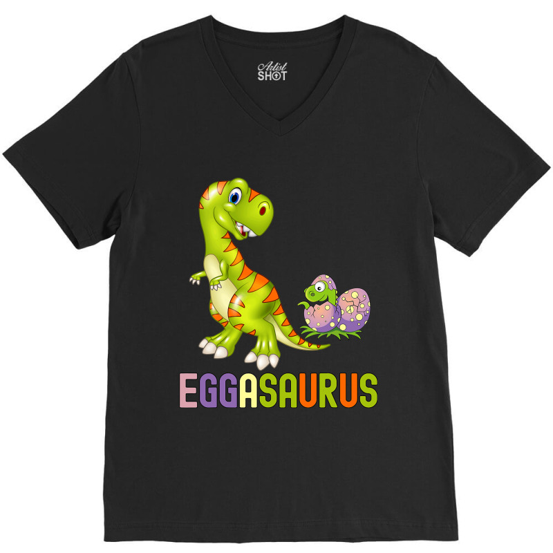 Cute Eggasaurus Stegosaurus Egg Dinosaur Happy Eas V-neck Tee | Artistshot