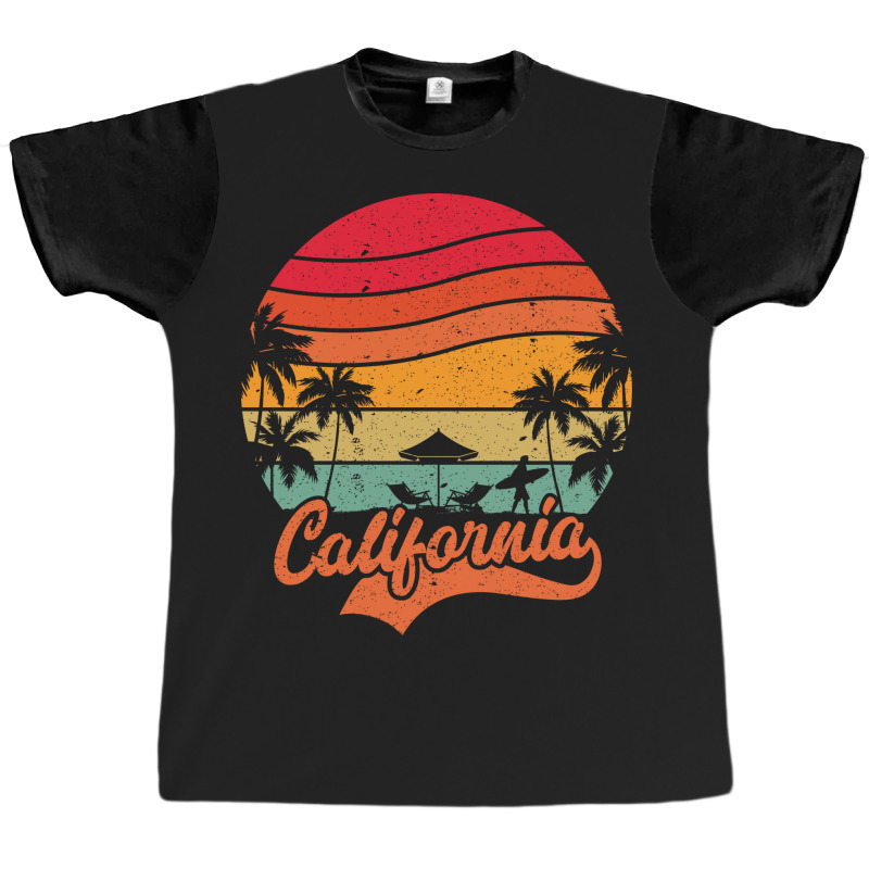 California Surfing Paradise, Summer Vacation Palm Graphic T-shirt by T-shirts+ | Artistshot