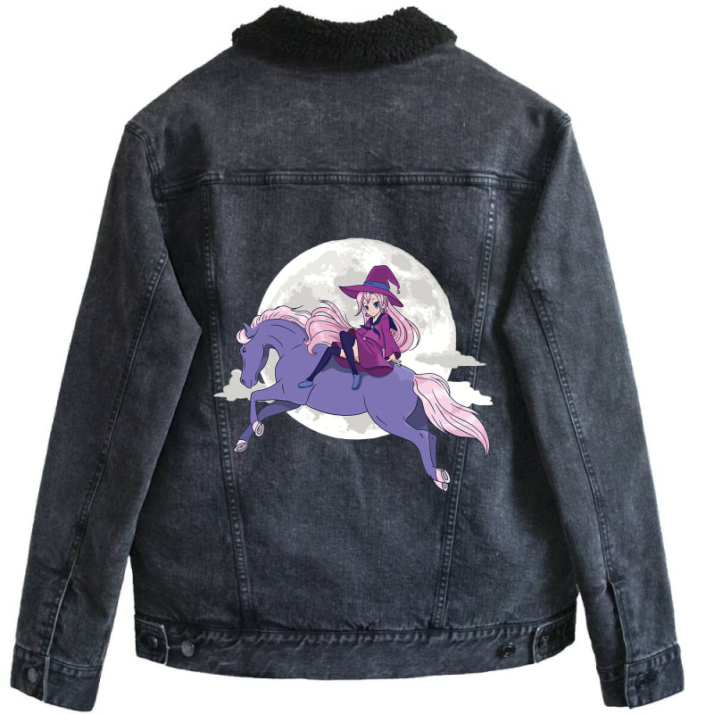 Anime Witch Riding Horse Halloween Witch Moon Hors Unisex Sherpa-lined Denim Jacket | Artistshot