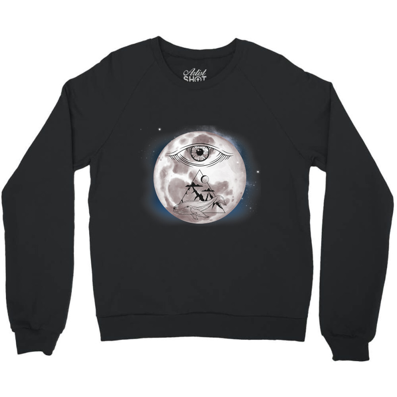 Celestial Eye Mystical Pyramid Whale Esoteric Moon Crewneck Sweatshirt | Artistshot