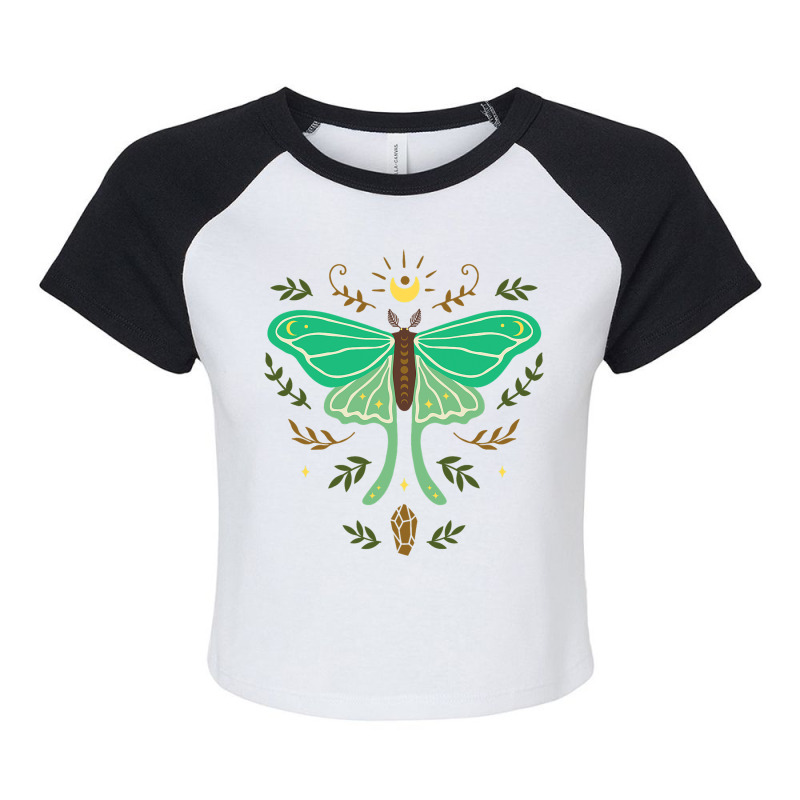 Celestial Luna Moth Boho Butterfly Moon Botanical  Raglan Crop Top by DAVIDVASILCHUK | Artistshot