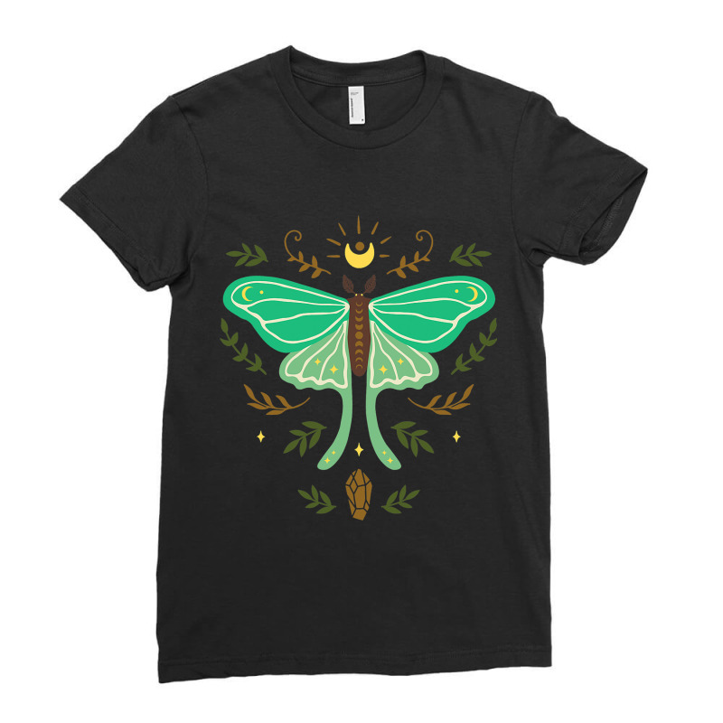 Celestial Luna Moth Boho Butterfly Moon Botanical  Ladies Fitted T-Shirt by DAVIDVASILCHUK | Artistshot