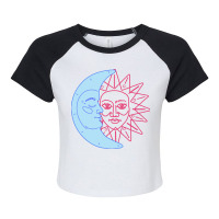 Celestial Moon Sun Line Art Minimal Artistic Aesth Raglan Crop Top | Artistshot