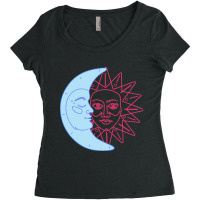 Celestial Moon Sun Line Art Minimal Artistic Aesth Women's Triblend Scoop T-shirt | Artistshot