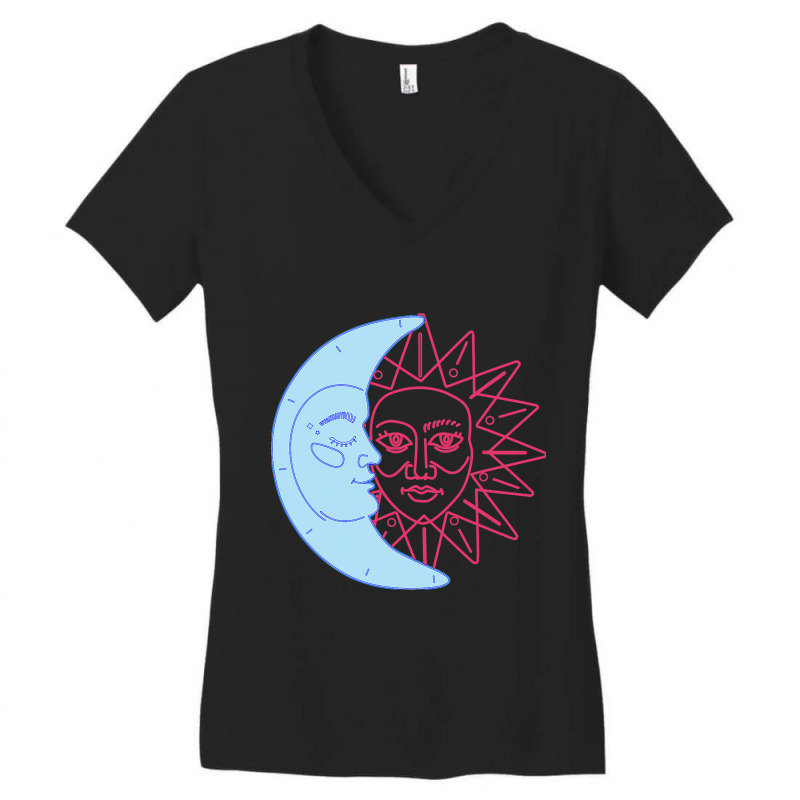 Celestial Moon Sun Line Art Minimal Artistic Aesth Women's V-neck T-shirt | Artistshot