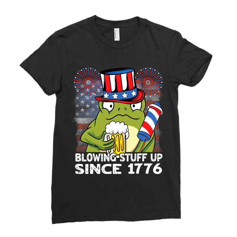 Blowing Stuff Up Since 1776 Funny 4th Of July Frog Ladies Fitted T-Shirt by BasiCali | Artistshot