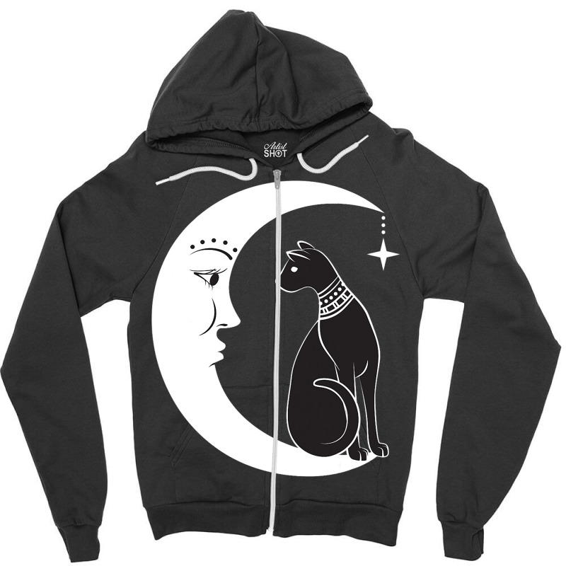 Celestial Mystical Black Cat Familiar Pagan Witchc Zipper Hoodie by BasiCali | Artistshot