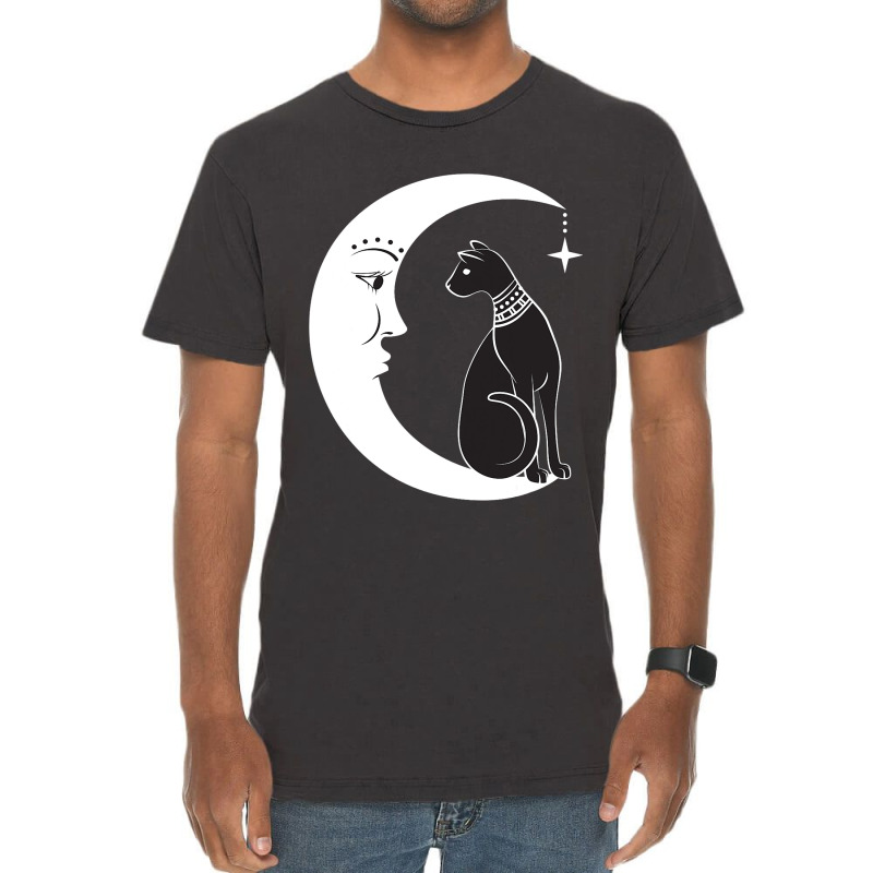 Celestial Mystical Black Cat Familiar Pagan Witchc Vintage T-Shirt by BasiCali | Artistshot