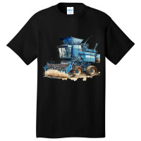 Blue Combine Harvester Farm Tractor Farmer Agricul Basic T-shirt | Artistshot