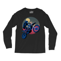 Blue Dirt Bike Rider Motorbike Racer Retro Sunset  Long Sleeve Shirts | Artistshot