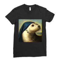 A Sea Otter With A Pearl Earring Vermeer Funny Art Ladies Fitted T-shirt | Artistshot