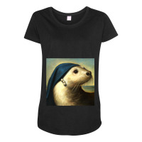 A Sea Otter With A Pearl Earring Vermeer Funny Art Maternity Scoop Neck T-shirt | Artistshot