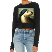 A Sea Otter With A Pearl Earring Vermeer Funny Art Cropped Sweater | Artistshot