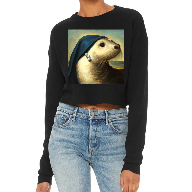 A Sea Otter With A Pearl Earring Vermeer Funny Art Cropped Sweater by JuditHanley | Artistshot