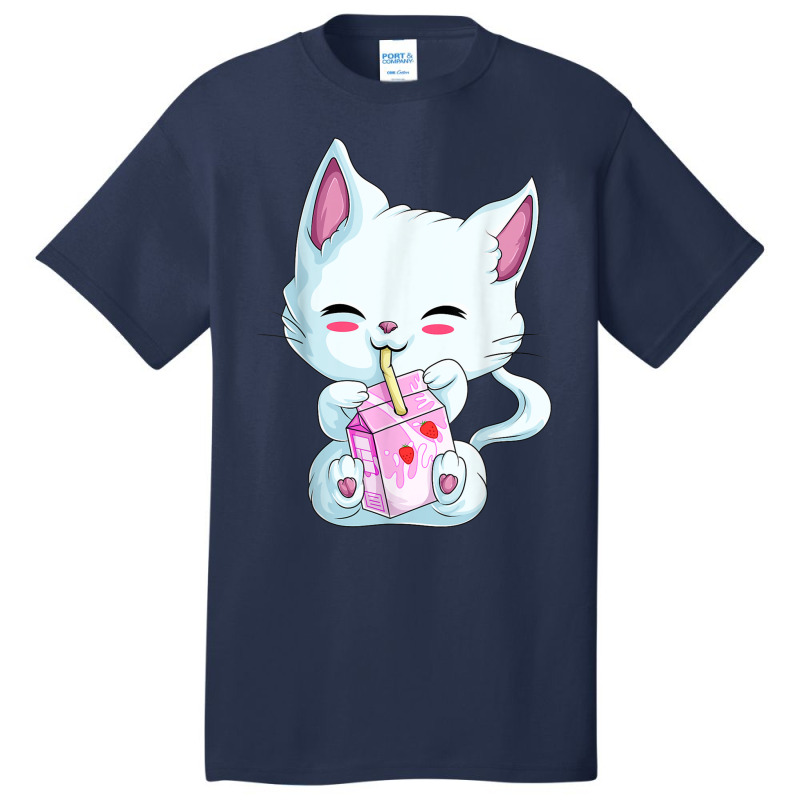 Cute Cat Strawberry Milk Shirt For Women Girls, Kawaii Neko T Shirt Basic T-shirt by RoyalStore | Artistshot