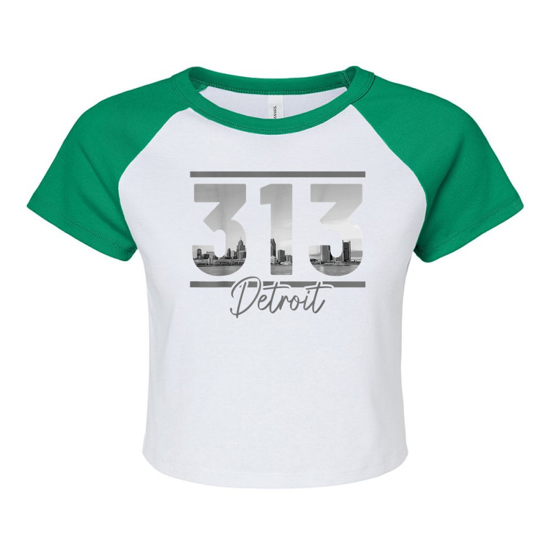 Detroit 313 Area Code Skyline Michigan Vintage T Shirt Raglan Crop Top by cm-arts | Artistshot