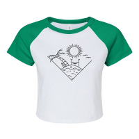 Geometric Drawing Beach Island Sea In Black And White Raglan Crop Top | Artistshot