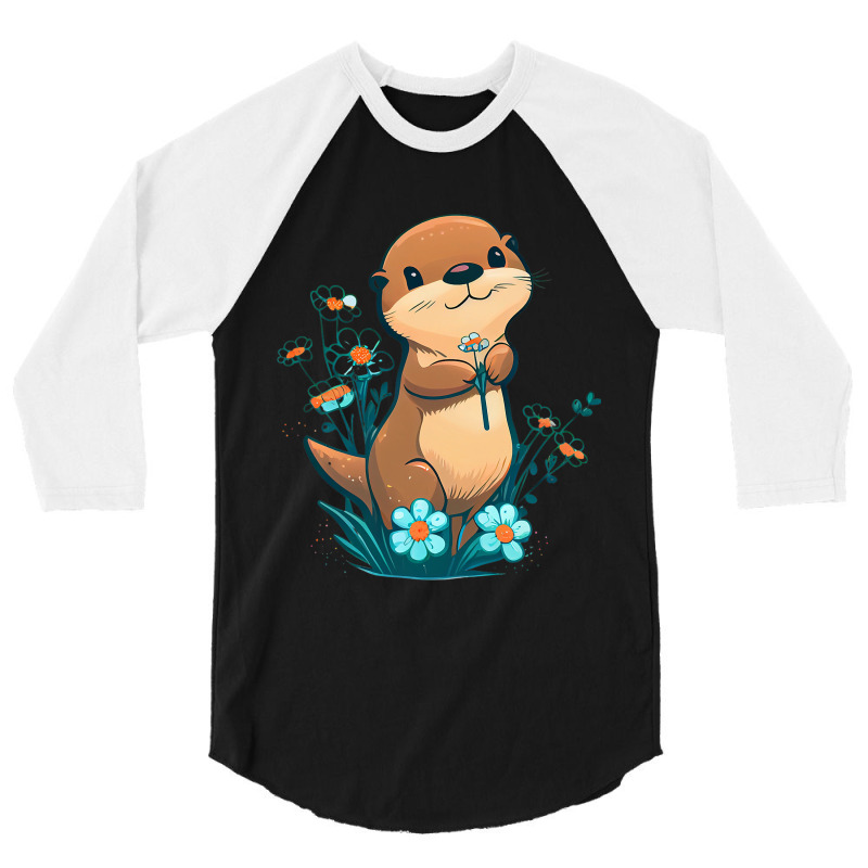 Baby Otter Flowers Otter 3/4 Sleeve Shirt | Artistshot