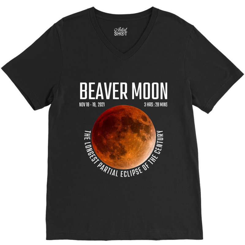 Beaver Moon The Longest Partial Lunar Eclipse V-Neck Tee by NariahPringle | Artistshot