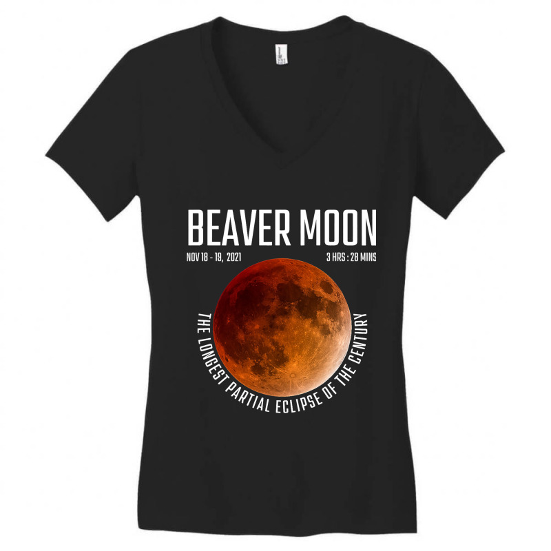 Beaver Moon The Longest Partial Lunar Eclipse Women's V-Neck T-Shirt by NariahPringle | Artistshot