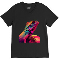 Bearded Dragon Pogona Lizard Vaporwave V-neck Tee | Artistshot