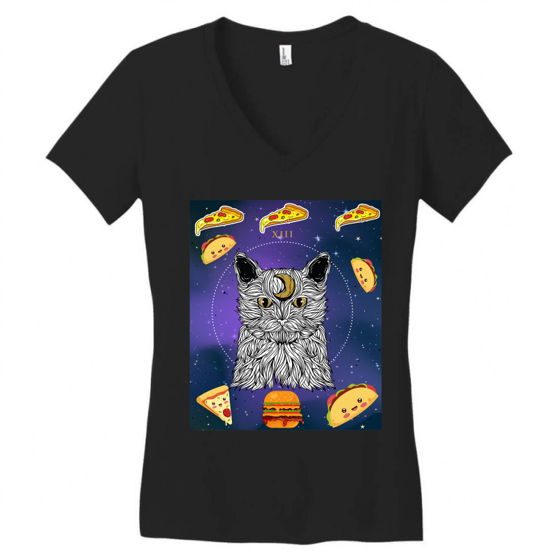 Astronaut Space Moon Cat Taco Pizza Burger Kitten  Women's V-Neck T-Shirt by BayleyMessnz | Artistshot