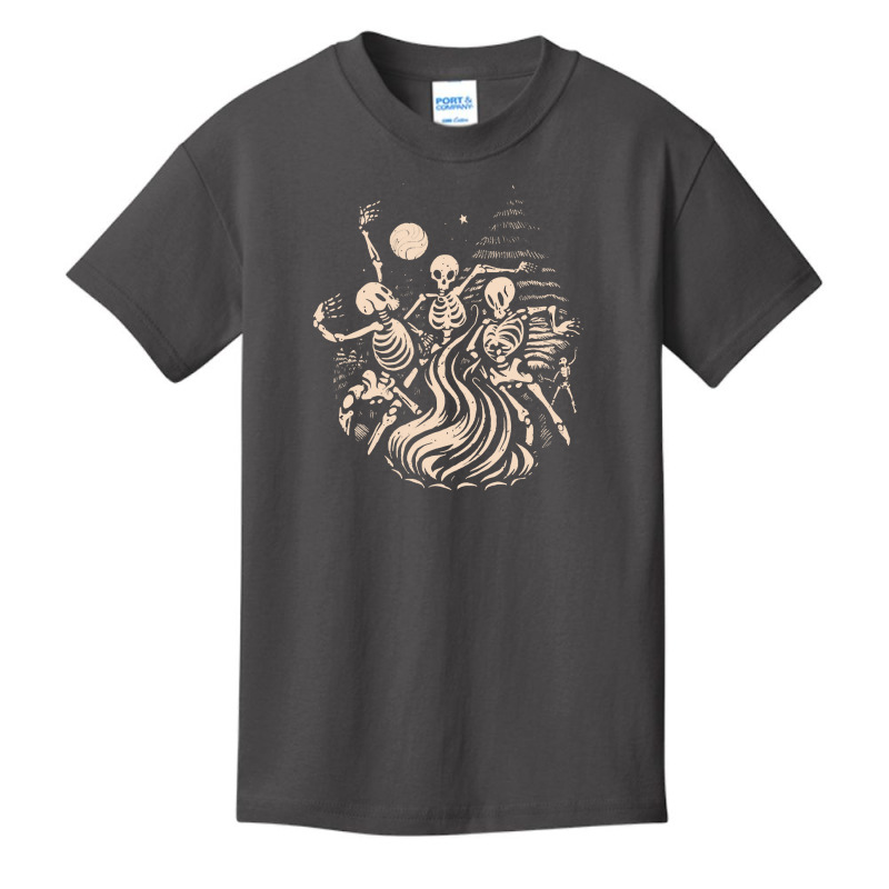 Halloween T  Shirt Skeletons Dancing Around A Fire Under The Moon T  S Basic Youth T-shirt by oweber478 | Artistshot