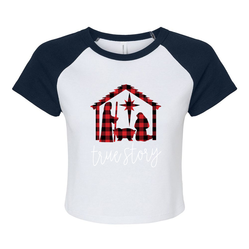 True Story Christmas Manger Nativity Scene Buffalo Plaid Raglan Crop Top by behindcedar22 | Artistshot