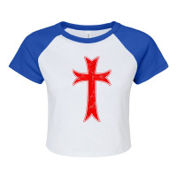 Knights Templar Crusader Distressed Cross Medieval Ring Raglan Crop Top | Artistshot