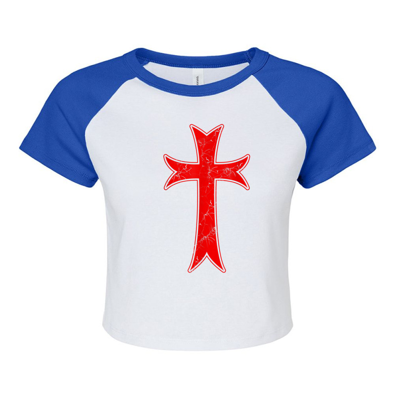 Knights Templar Crusader Distressed Cross Medieval Ring Raglan Crop Top | Artistshot